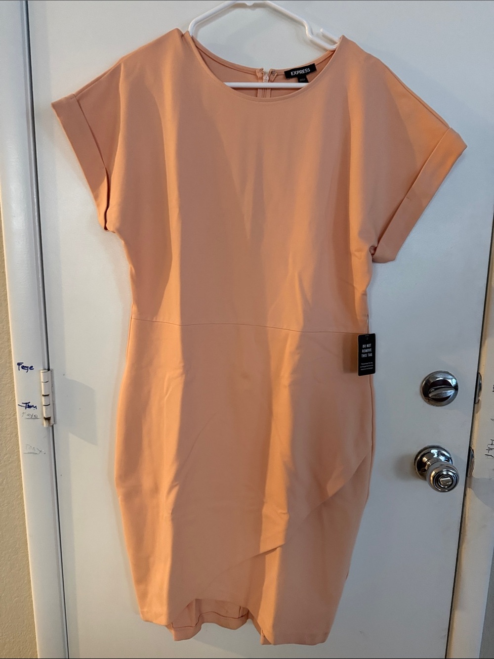 Express Peach Short-Sleeve Shift Mini Dress